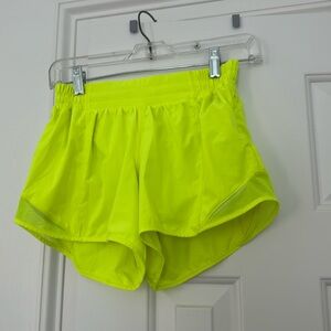 lululemon hotty hot LR 4 inch shorts neon yellow size 6